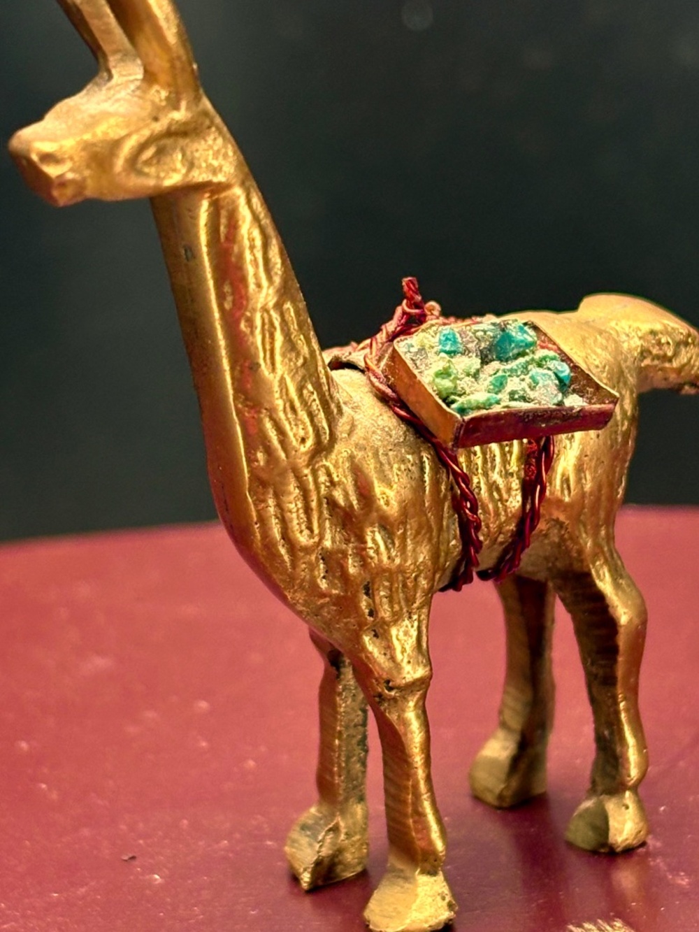 Vintage 2.5” Solid Brass Llama Alpaca Figurine Turquoise Stone Pack Saddle Mini